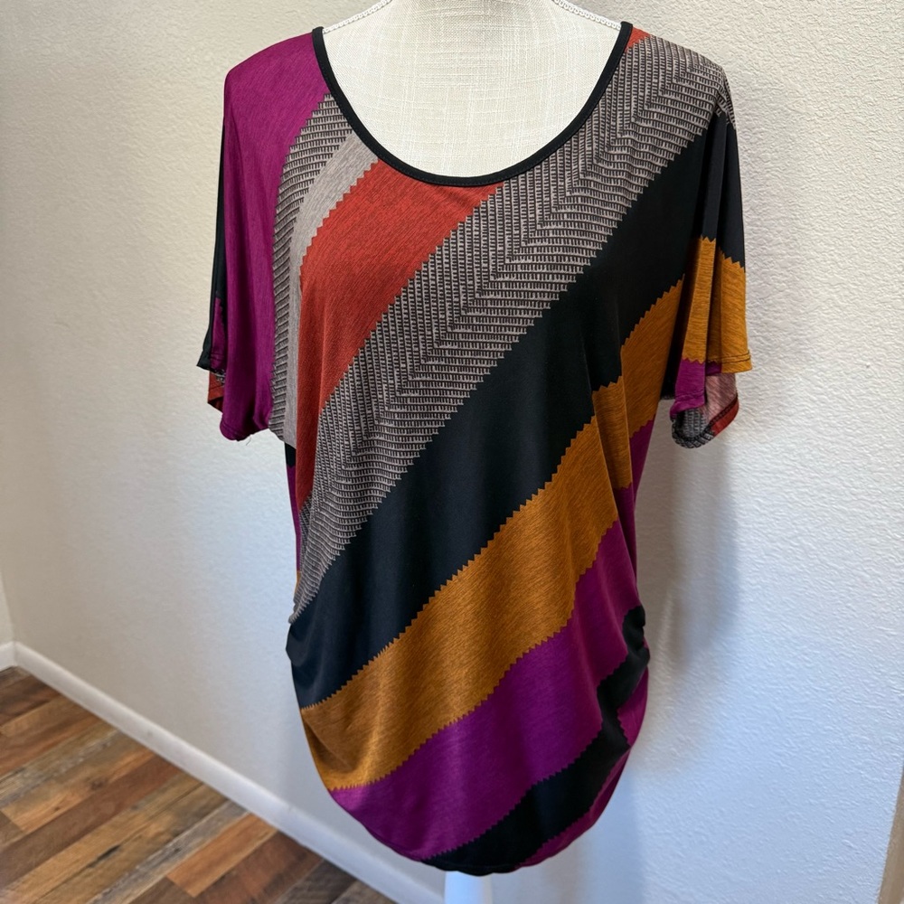 Lavish Multicolor Striped Short Sleeve Top - Size Large